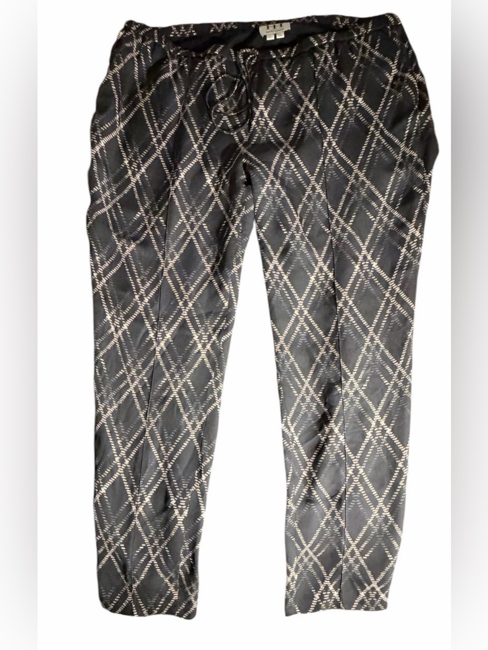 black Haute Hippie silk pants size large plaid diamond print